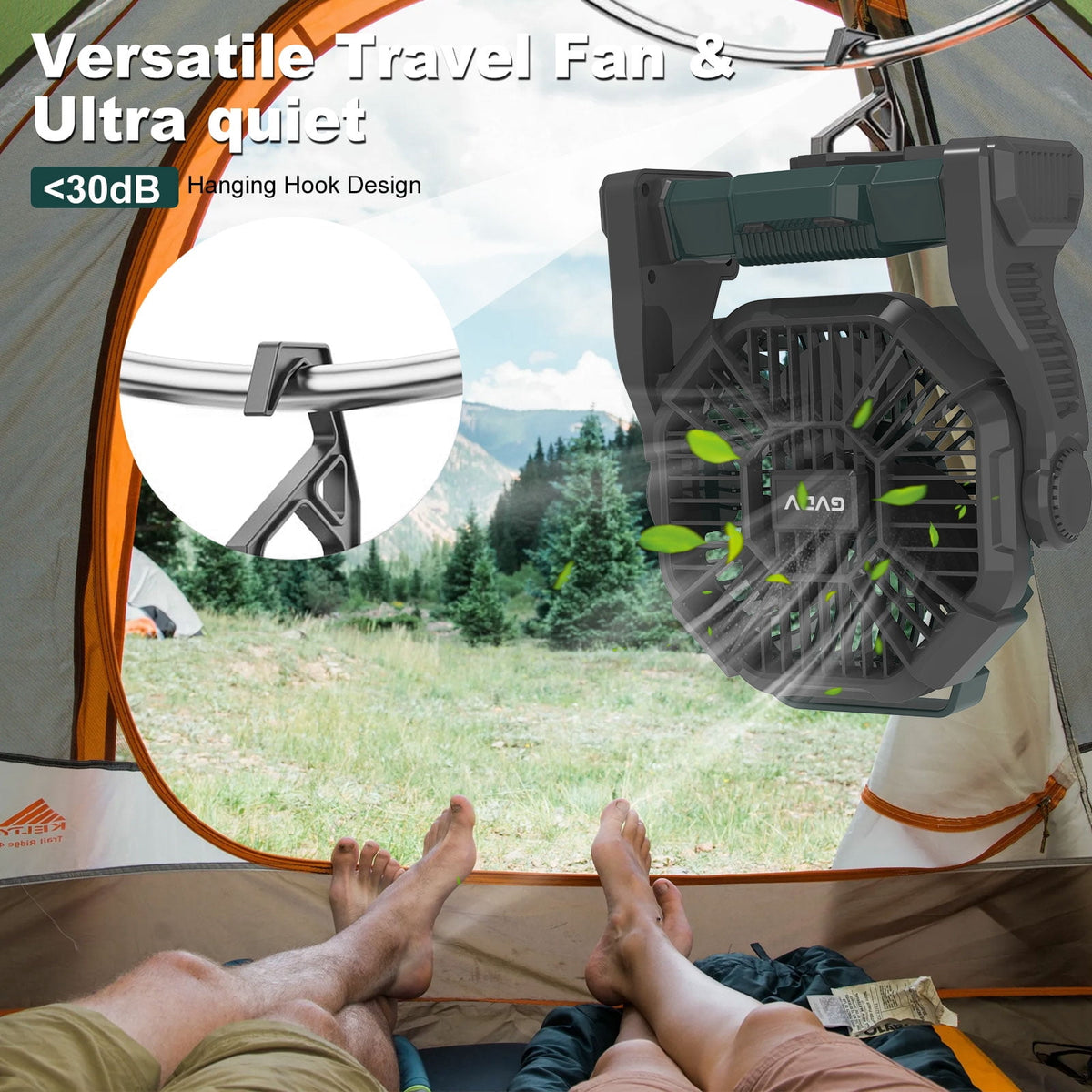 GVDV camping fan with LED lantern, view 4