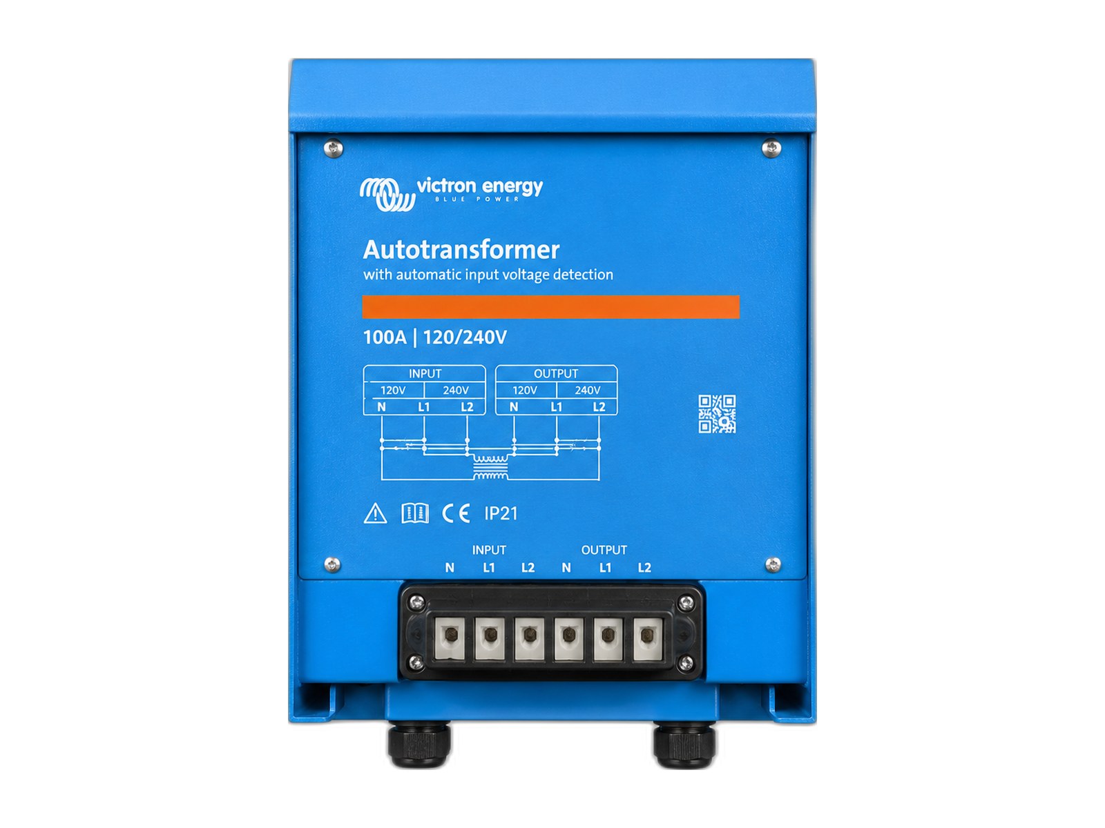 autotransformer with automatic input voltage detection on white background