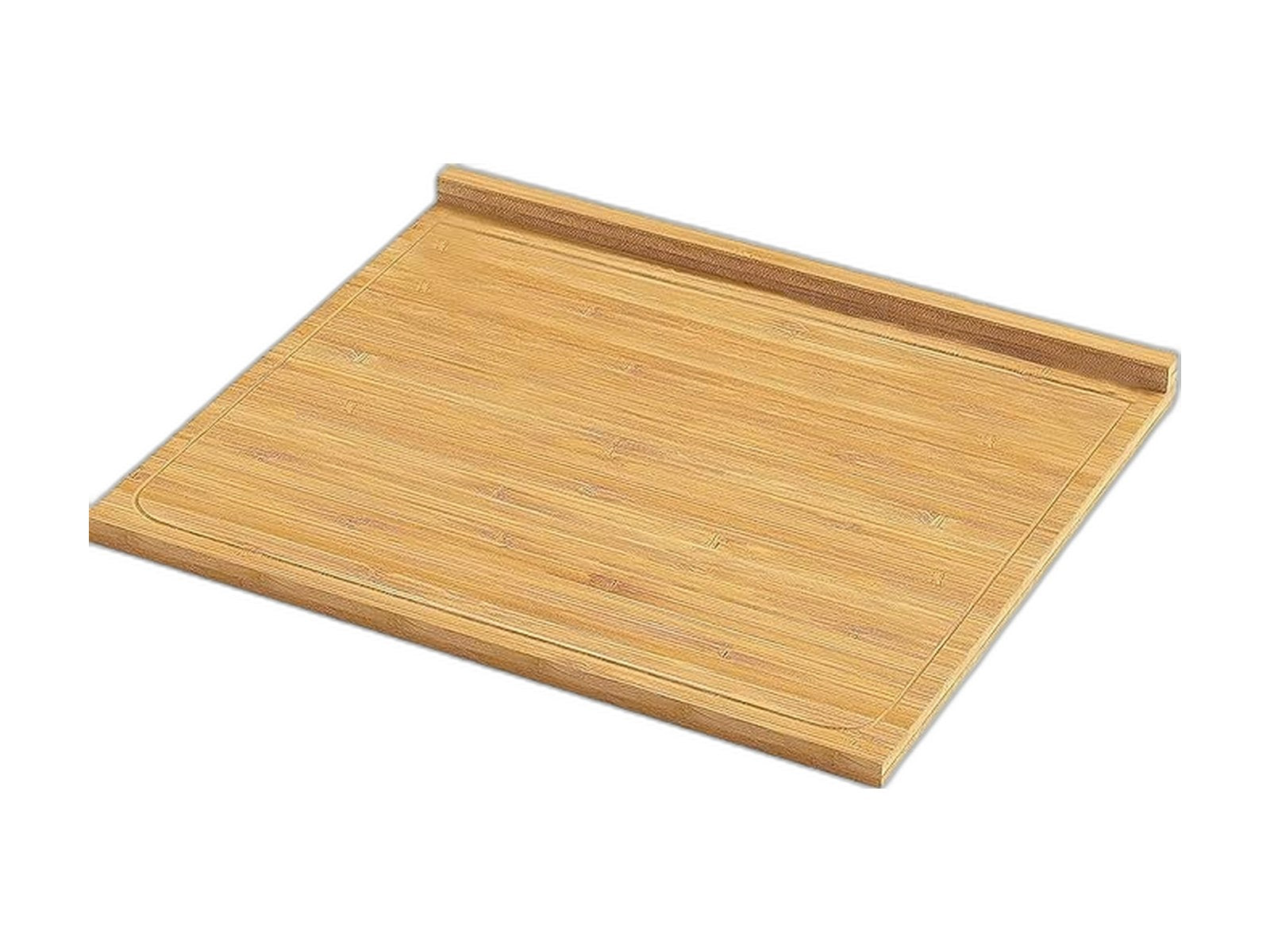 bamboo cutting board with lip on white background