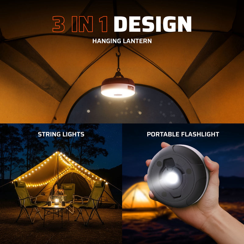 Retractable LED camping string light with power bank