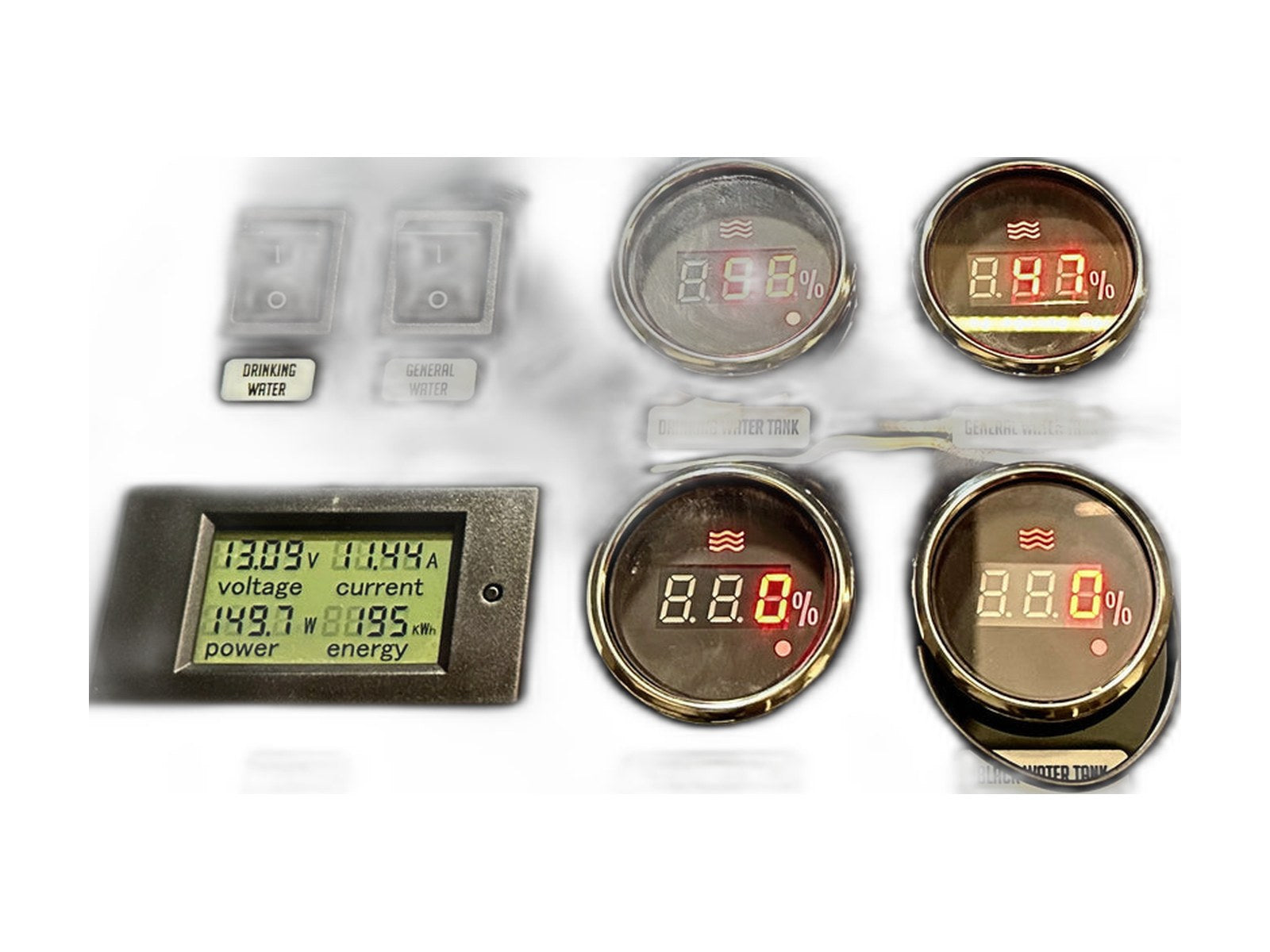 black series hq series rv trailer control panel on white background