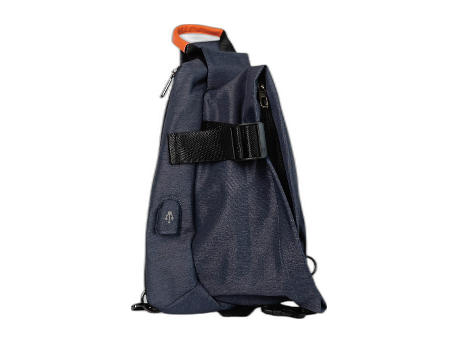 black series sling backpack on white background