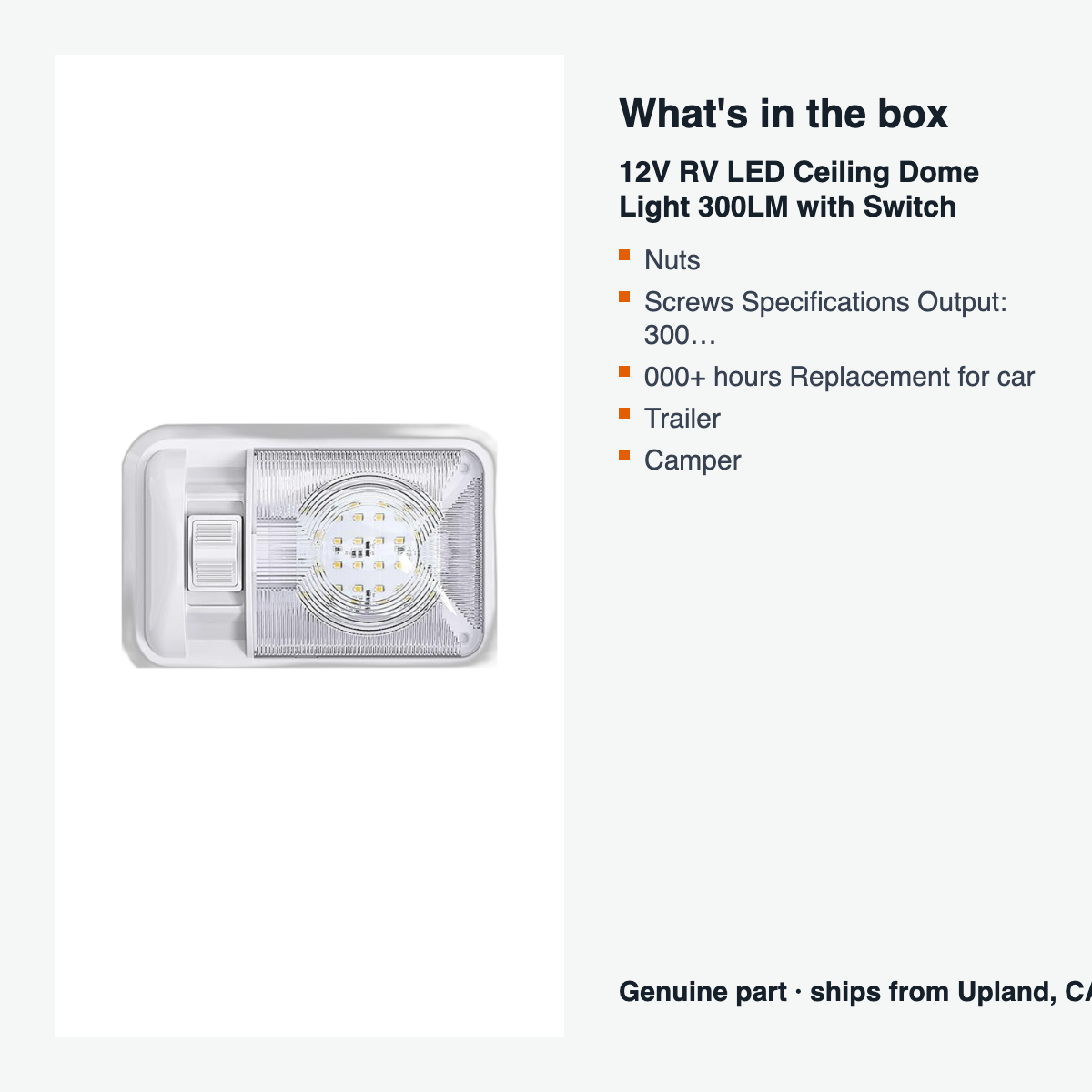12V RV LED Ceiling Dome Light 300LM with Switch - what is in the box