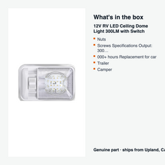 12V RV LED Ceiling Dome Light 300LM with Switch - what is in the box