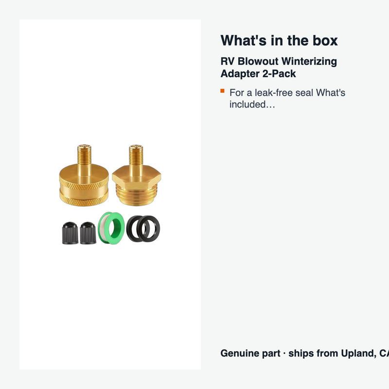 RV Blowout Winterizing Adapter 2-Pack - what is in the box