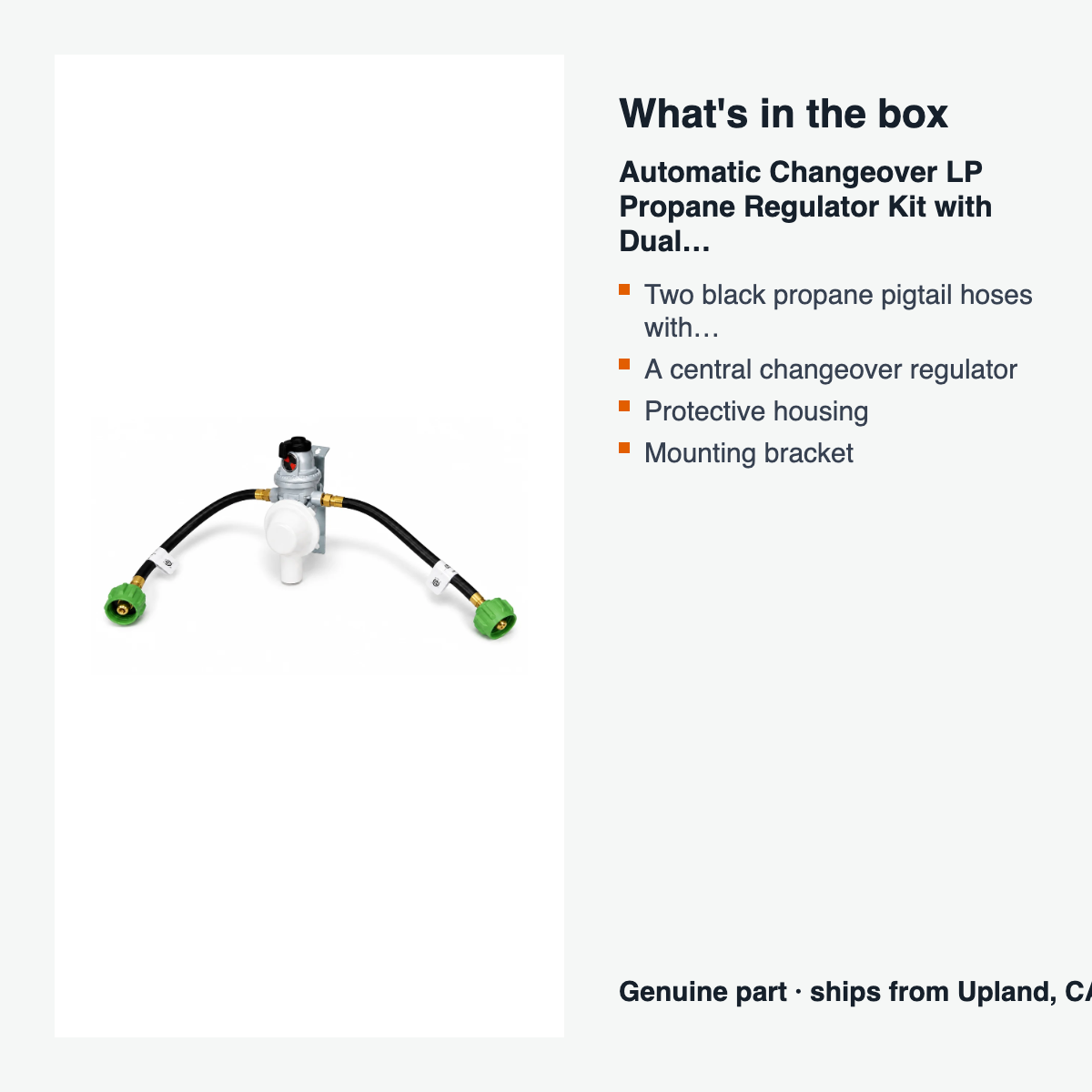 Automatic Changeover LP Propane Regulator Kit with Dual Tank Pigtail Hoses for RVs - what is in the box