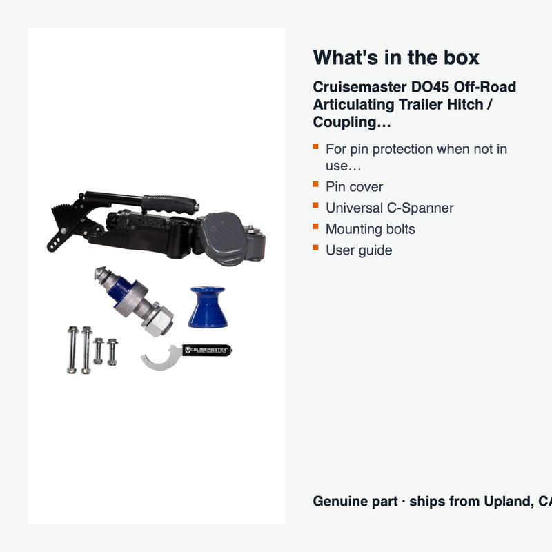 Cruisemaster DO45 Off-Road Articulating Trailer Hitch / Coupling – 4.5T (With Handbrake) - what is in the box