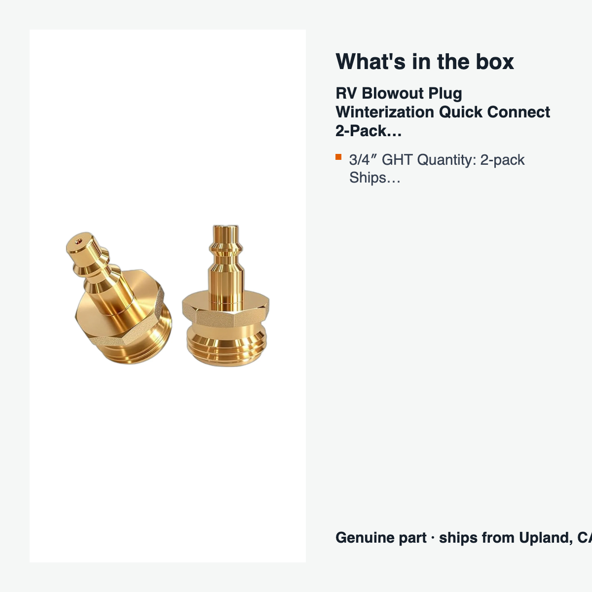 RV Blowout Plug Winterization Quick Connect 2-Pack - what is in the box