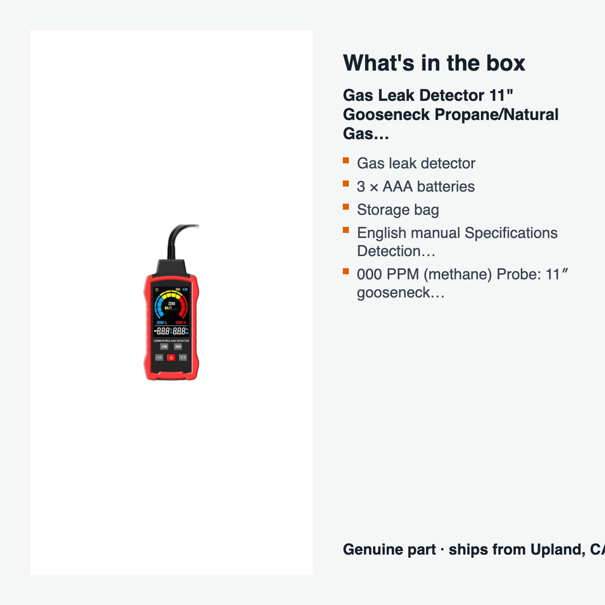 Gas Leak Detector 11" Gooseneck Propane/Natural Gas - what is in the box