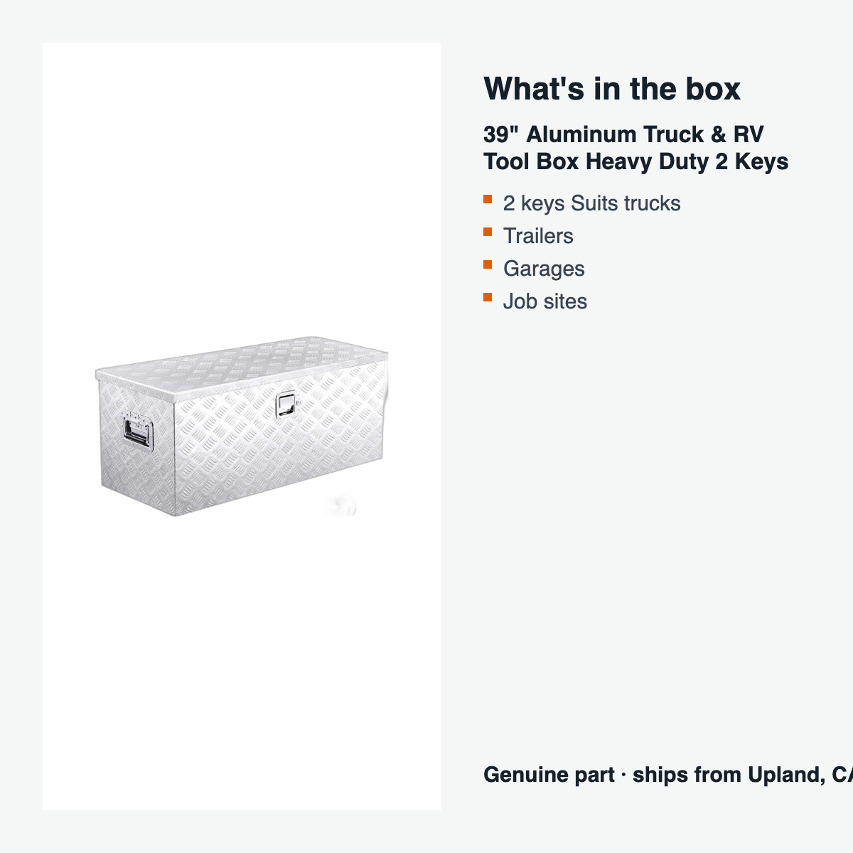 39" Aluminum Truck & RV Tool Box Heavy Duty 2 Keys — what's in the box
