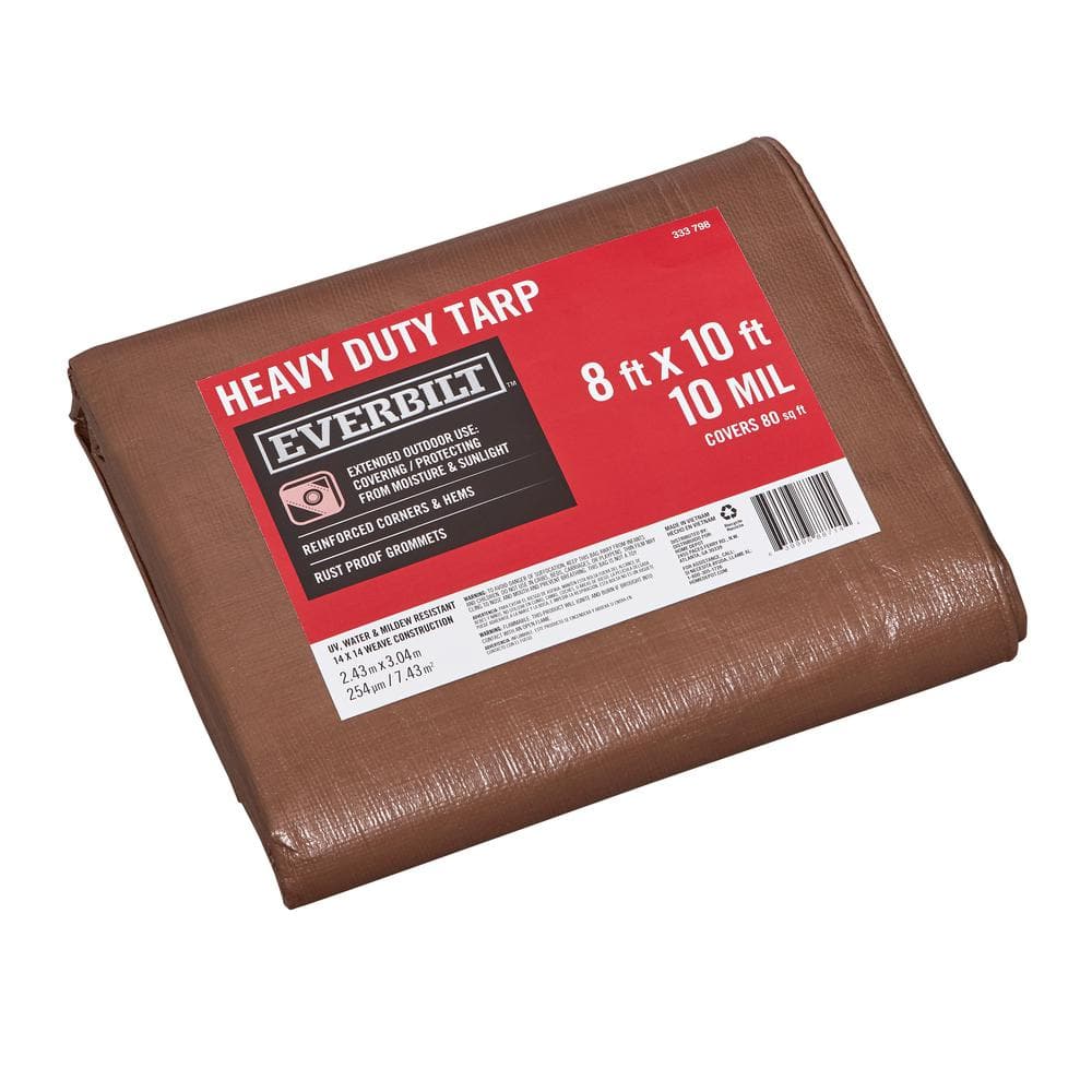 Brown and silver heavy duty tarp, 8 x 10 ft