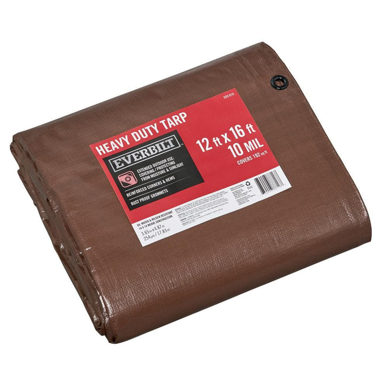 Brown and silver heavy duty tarp, 12 x 16 ft