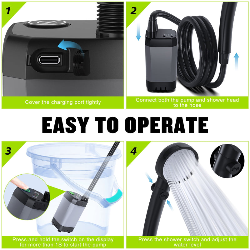 Rechargeable portable camping shower pump