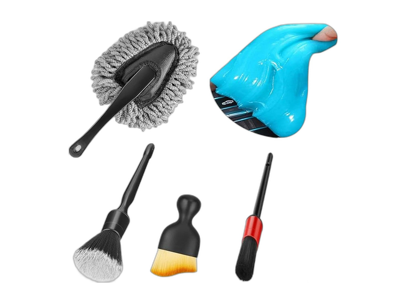 car interior duster detail brush cleaning gel kit on white background