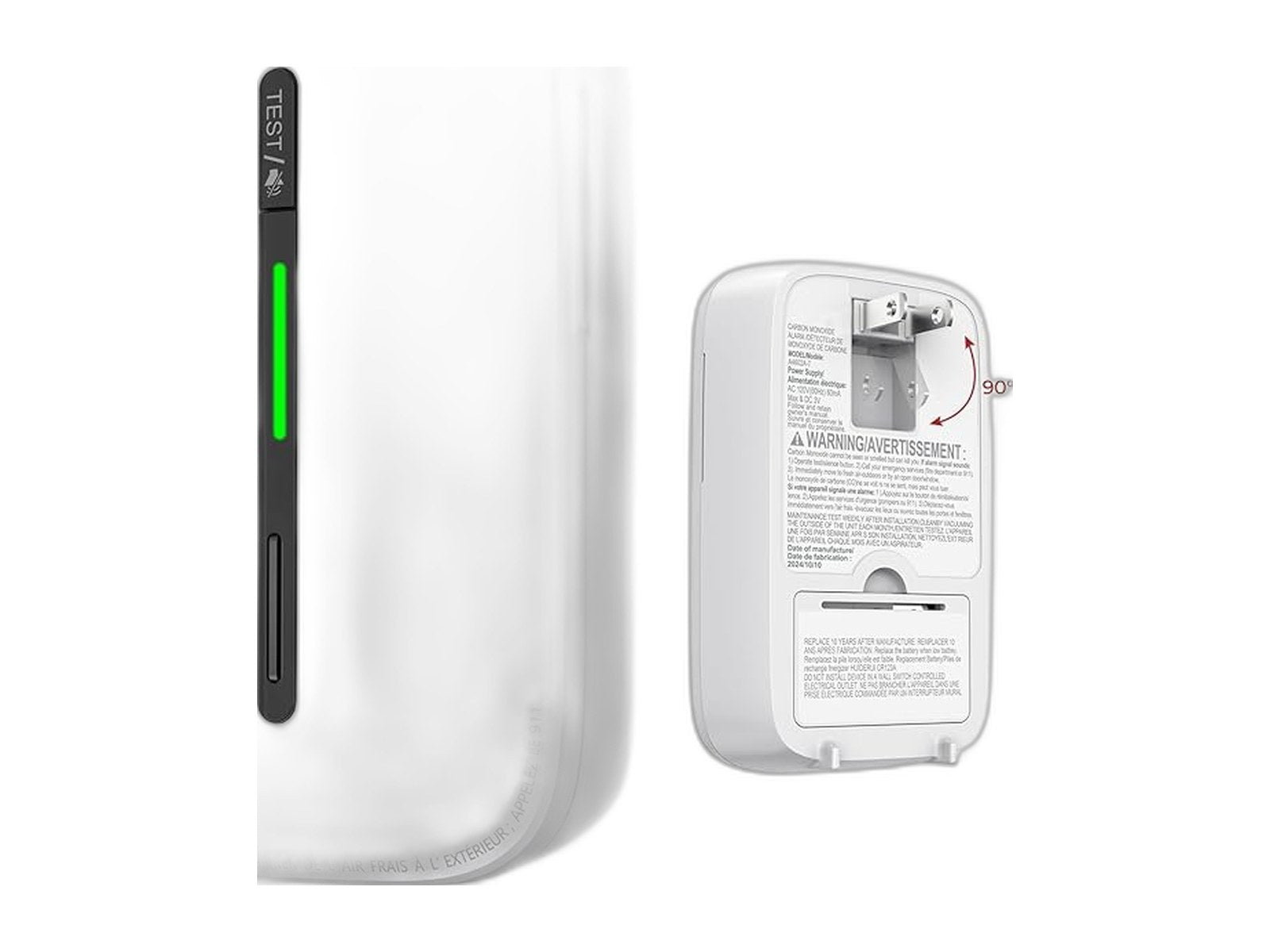 carbon monoxide detectors plug in 10 year on white background