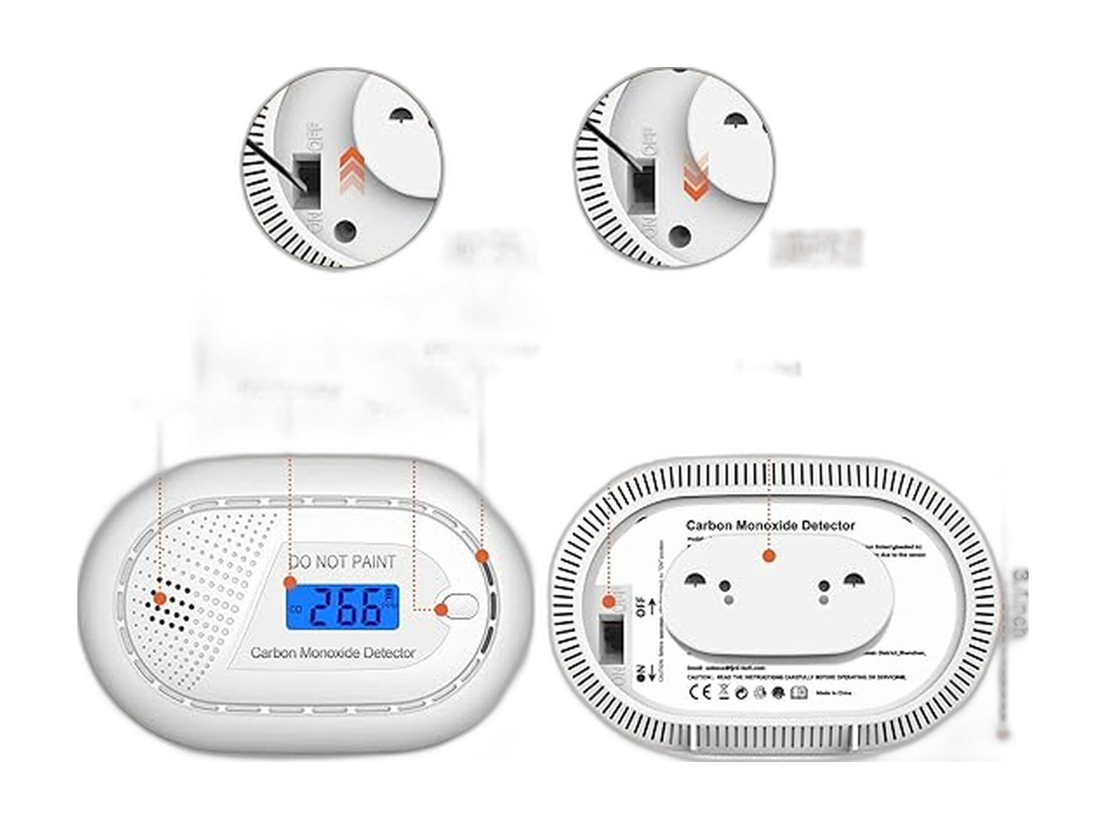 carbon monoxide with 10 year battery digital lcd on white background