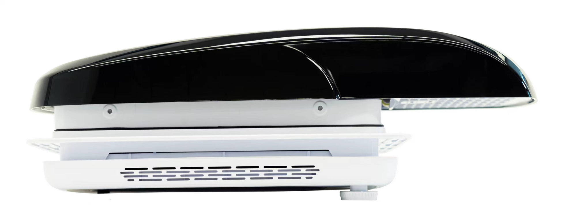 Carbonogy RV roof vent fan, black glossy cover side profile