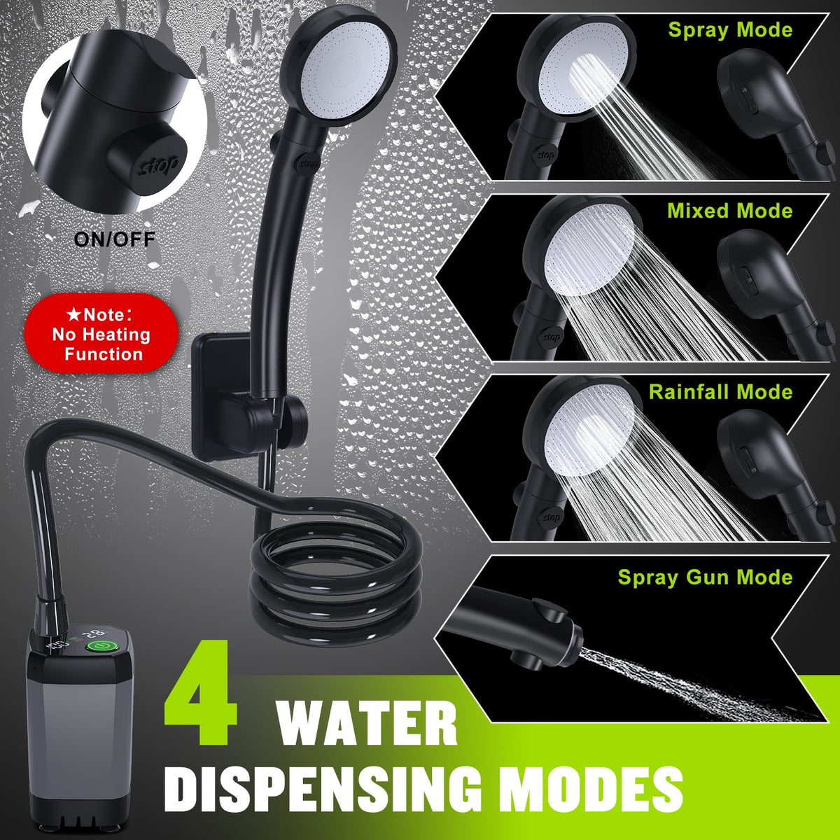 Rechargeable portable camping shower pump