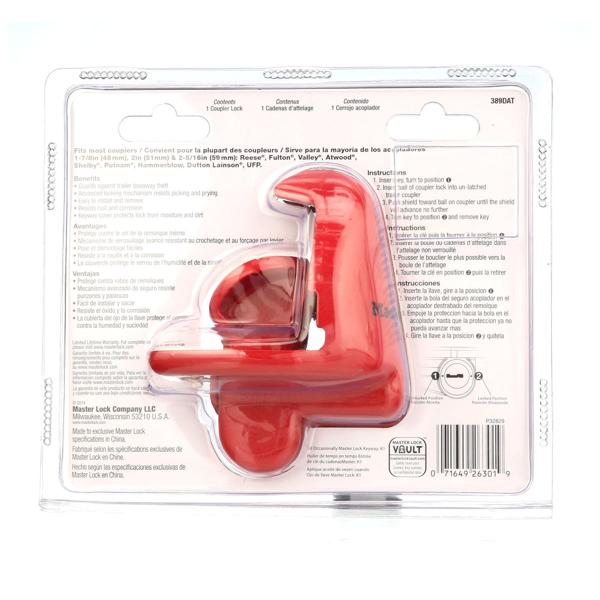Master Lock universal coupler lock, view 4