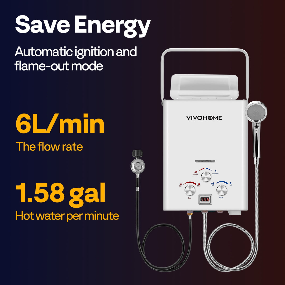 VIVOHOME portable propane water heater, view 5