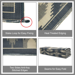 Lighted reversible RV patio mat 9 x 12 ft, grey/blue