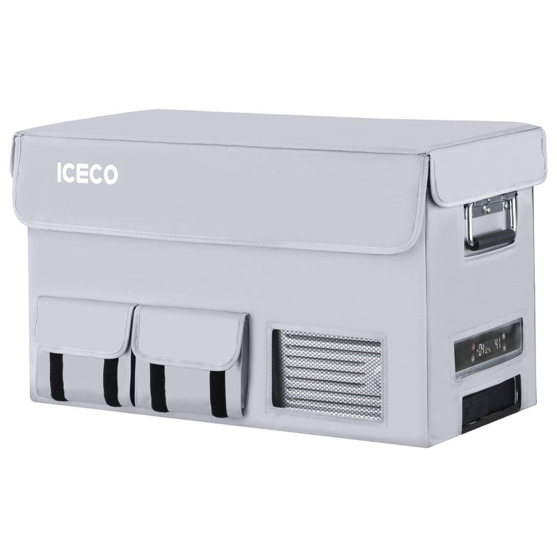 ICECO insulated protective cover on an APL35 portable fridge, gray
