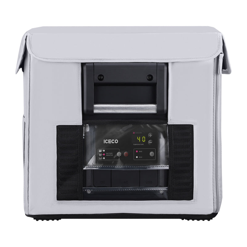 ICECO insulated protective cover on a VL35ProS portable fridge, gray