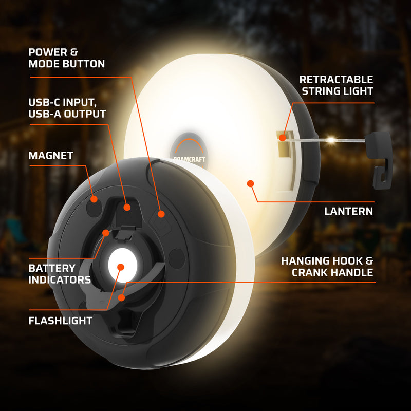Retractable LED camping string light with power bank