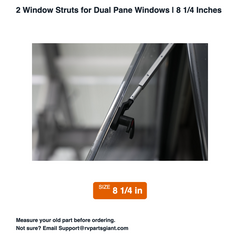 2 Window Struts for Dual Pane Windows | 8 1/4 Inches - dimensions