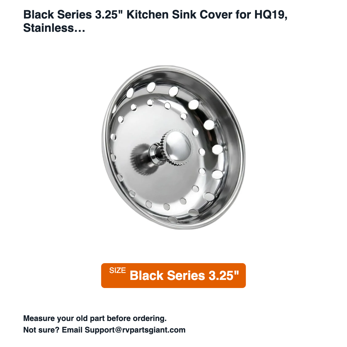 Black Series 3.25 in Kitchen Sink Cover for HQ19, Stainless Steel Drain Strainer and Stopper - dimensions