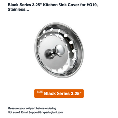 Black Series 3.25 in Kitchen Sink Cover for HQ19, Stainless Steel Drain Strainer and Stopper - dimensions