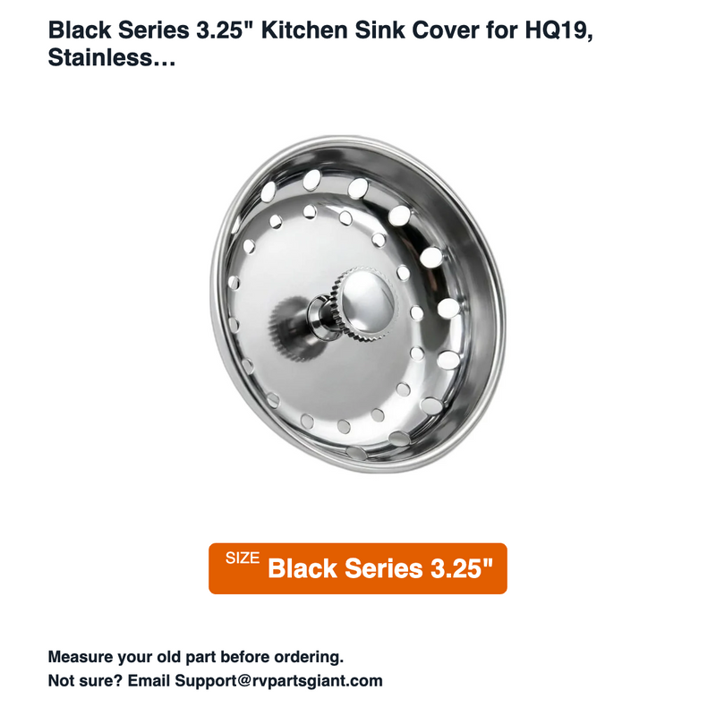 Black Series 3.25 in Kitchen Sink Cover for HQ19, Stainless Steel Drain Strainer and Stopper - dimensions