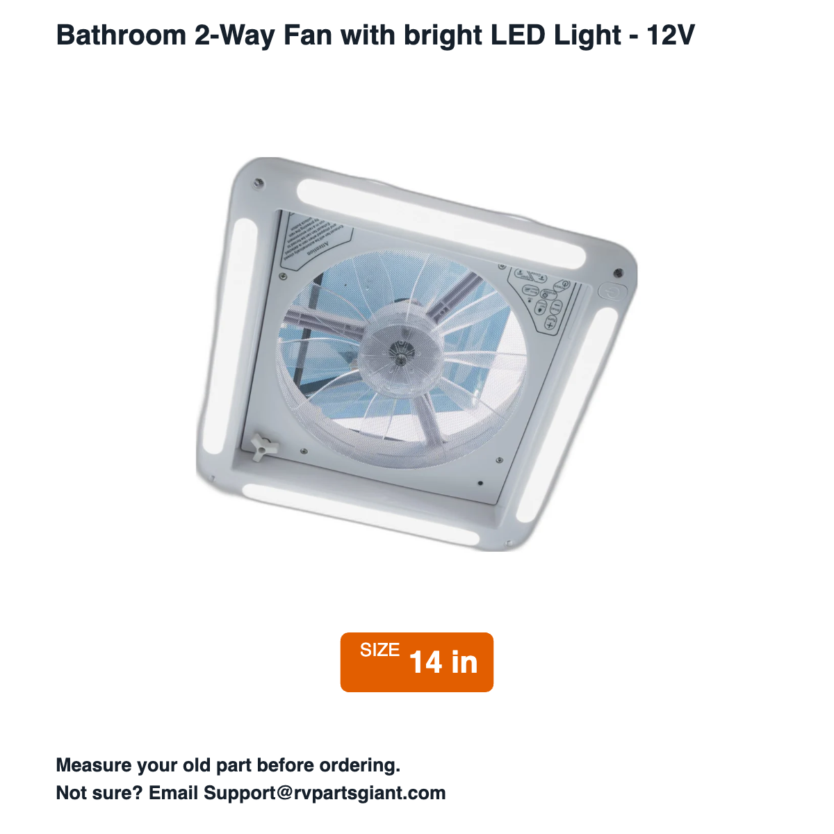 Bathroom 2-Way Fan with bright LED Light - 12V - dimensions