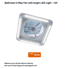 Bathroom 2-Way Fan with bright LED Light - 12V — size 14 inch
