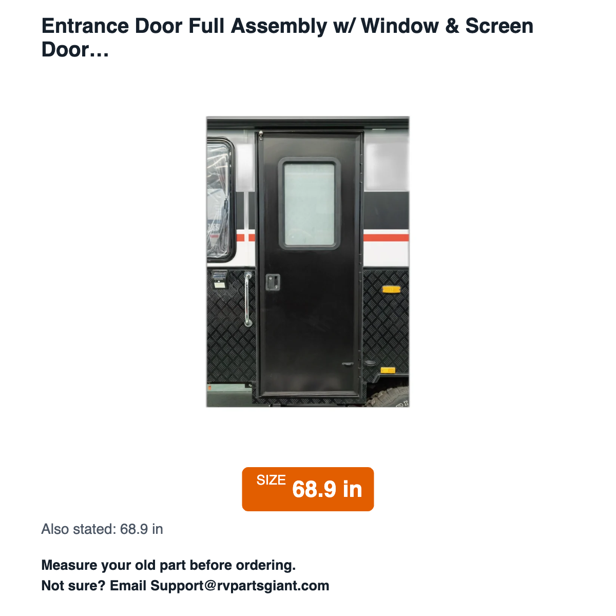 Entrance Door Full Assembly w/ Window & Screen Door | 68.9 inches - dimensions