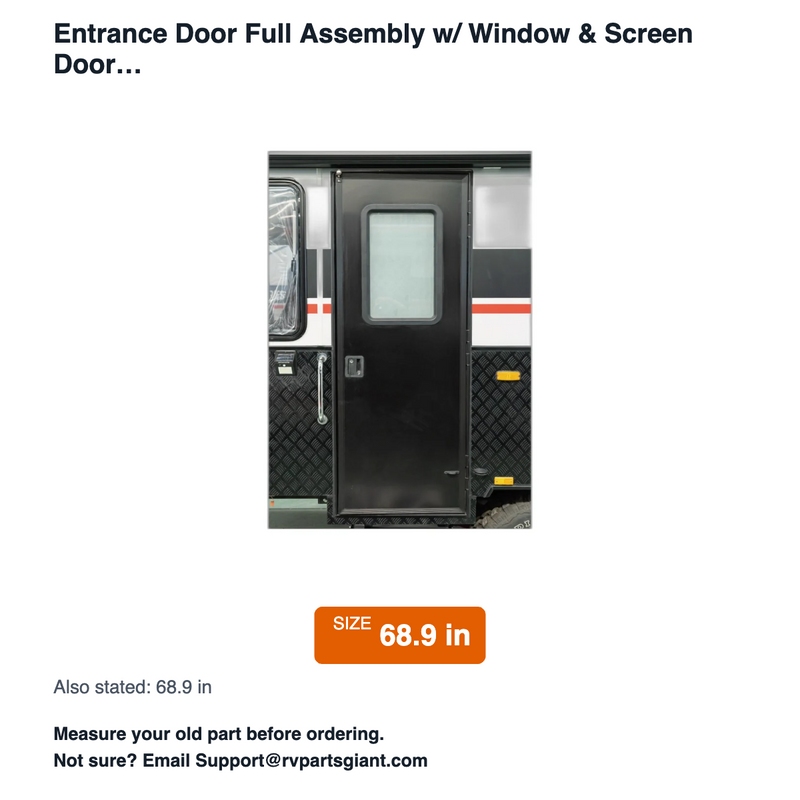 Entrance Door Full Assembly w/ Window & Screen Door | 68.9 inches - dimensions