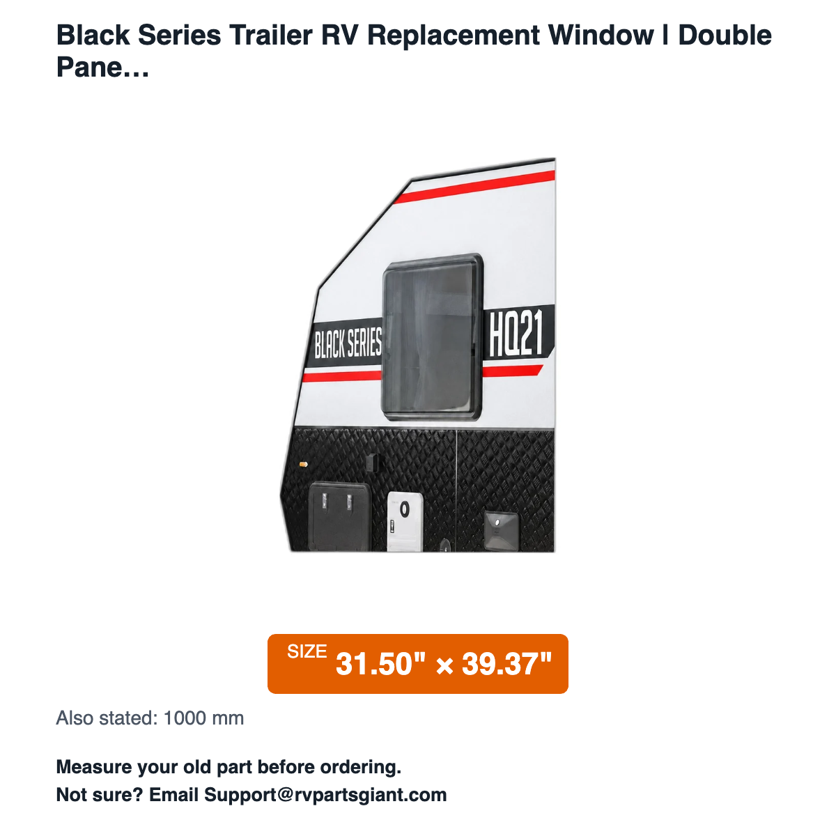 Black Series Replacement Window 31.5 x 39.4 in (800 x 1000 mm) - dimensions