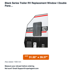 Black Series Trailer RV Replacement Window | Double Pane Acrylic | Fly Screen & Shade | 31.50" × 39. - dimensions