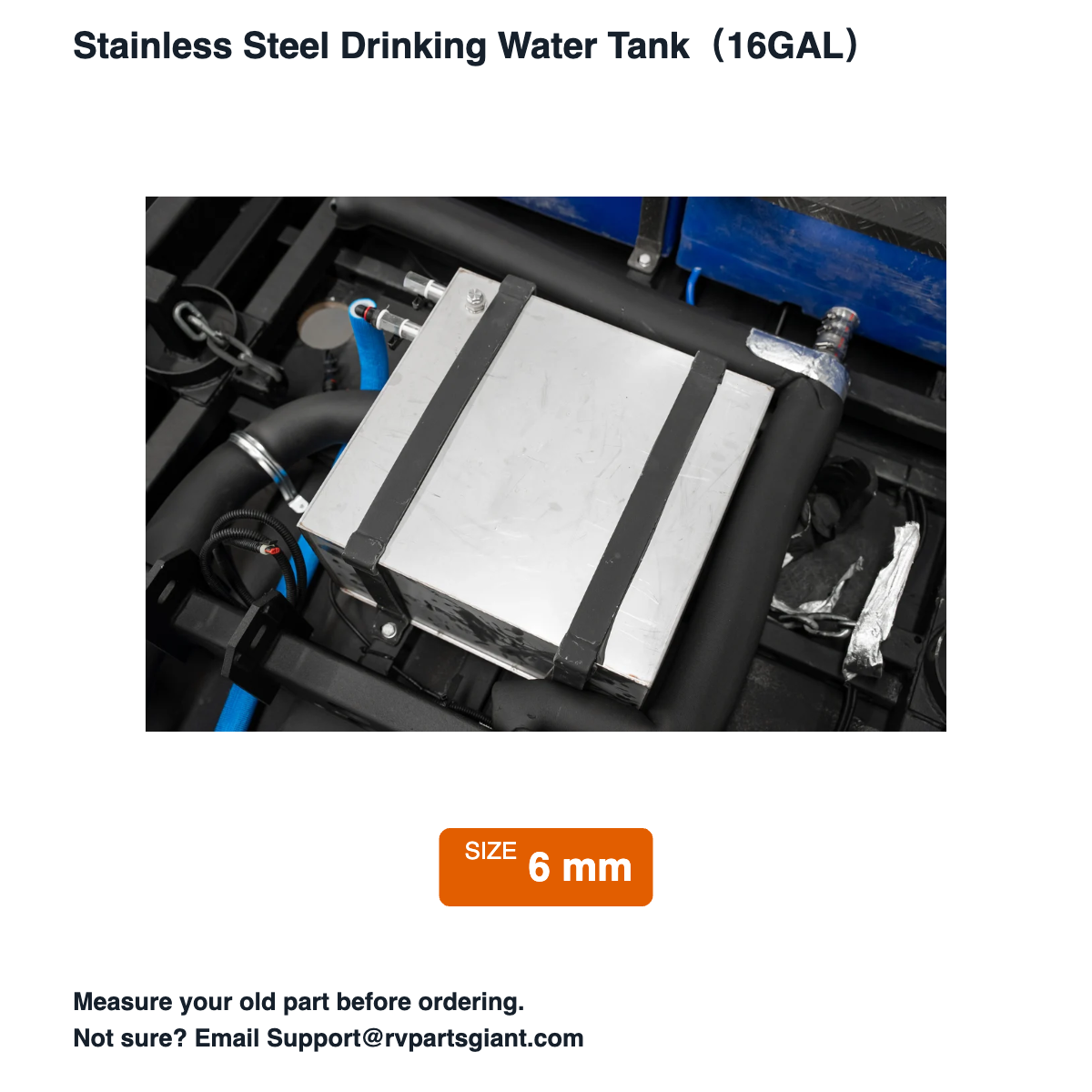 Stainless Steel Drinking Water Tank (16 GAL) - dimensions