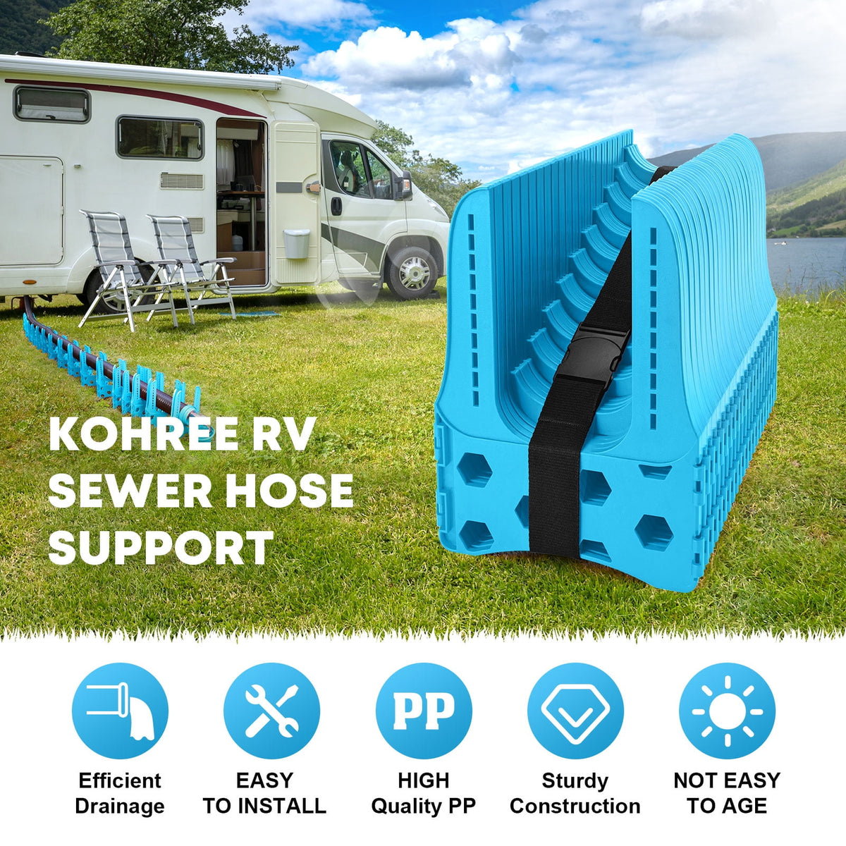 Kohree RV sewer hose support 20 ft, blue
