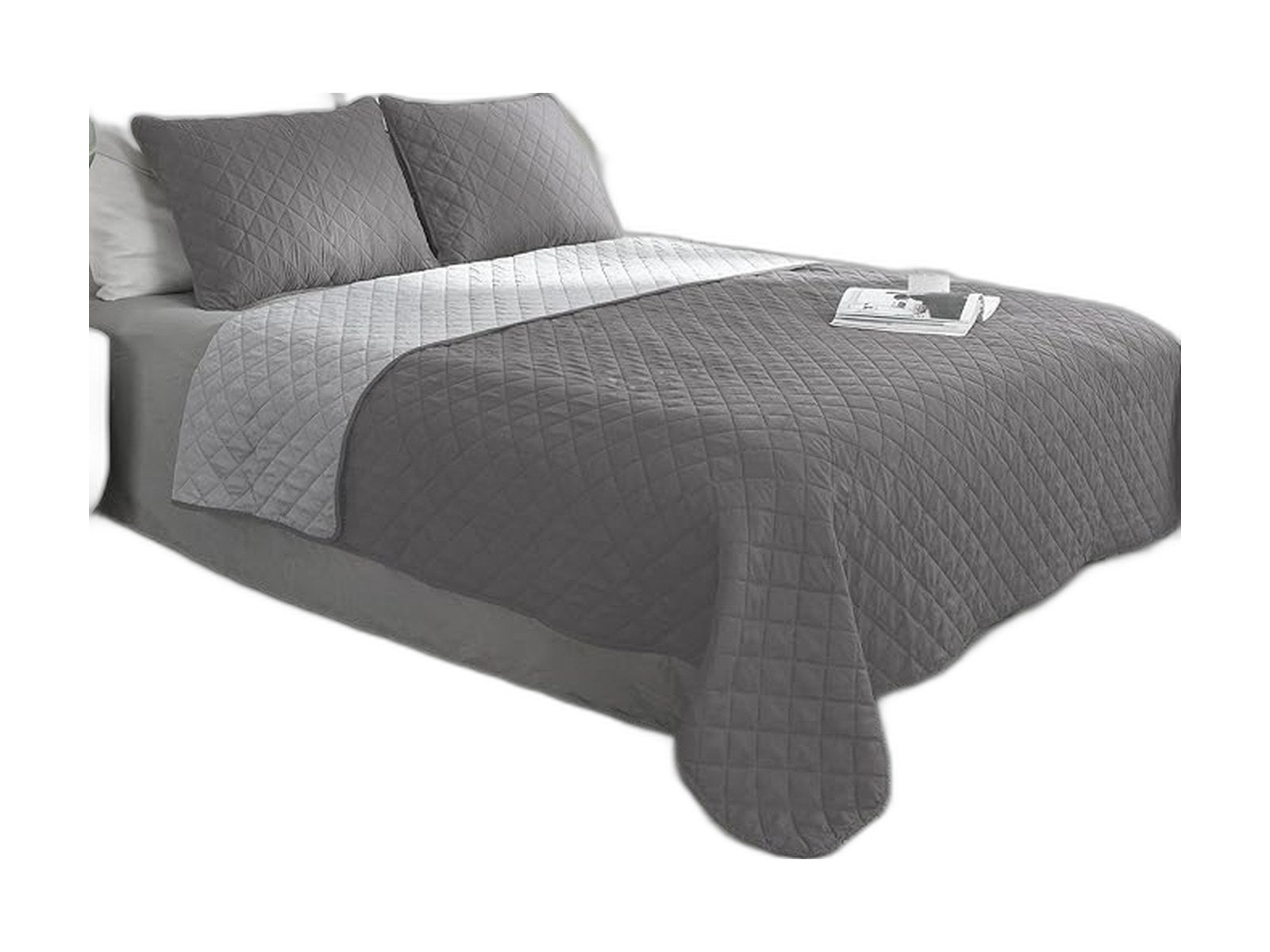 easy going full queen size reversible quilt set on white background