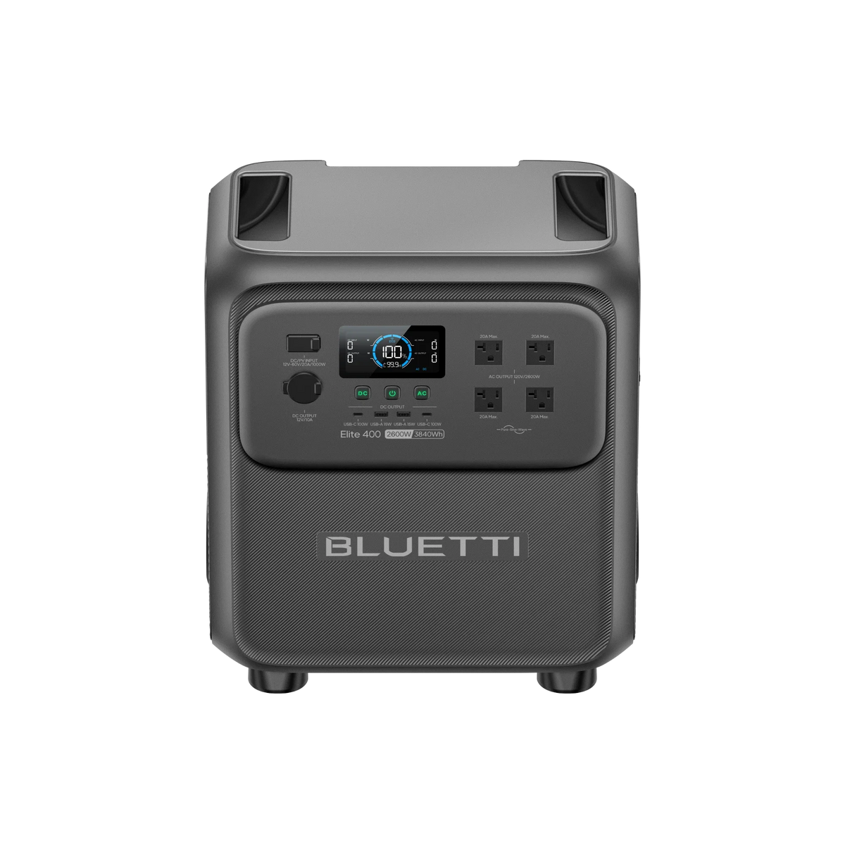 BLUETTI Elite 400 portable power station on wheels front view