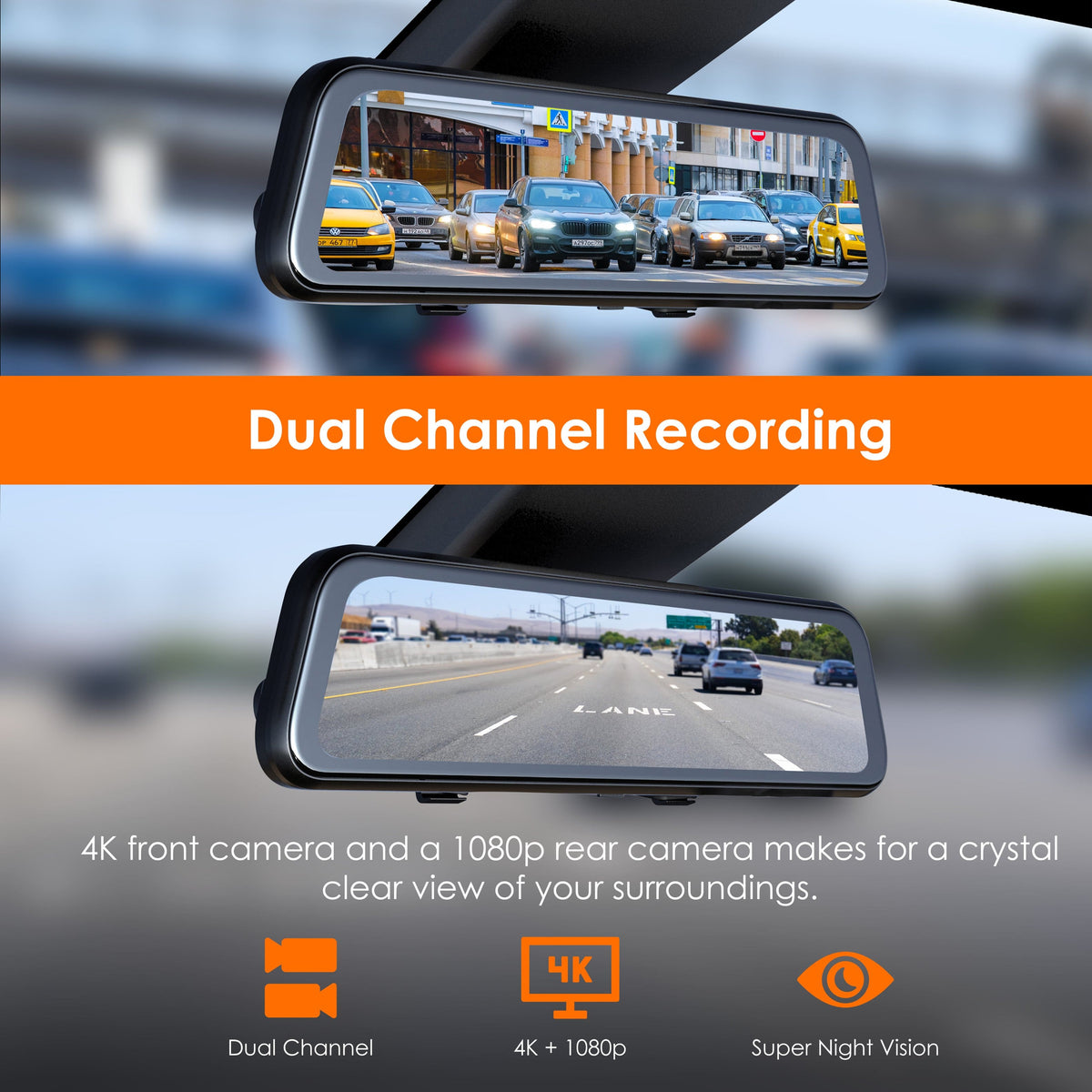 4K mirror dash cam, view 6