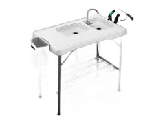 Portable fish cleaning table dual sinks sprayer