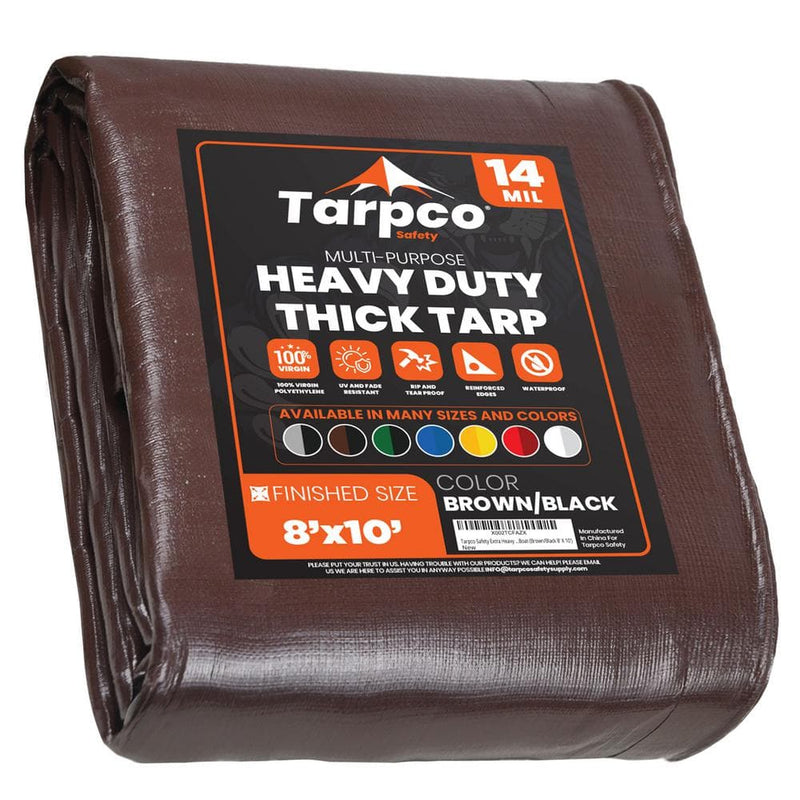 TARPCO SAFETY brown and black tarp, 8 x 10 ft
