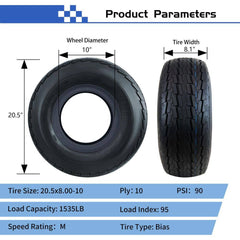 Hi-Run 20.5x8-10 10-ply trailer tire and wheel