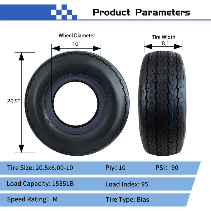 Hi-Run 20.5x8-10 10-ply trailer tire and wheel