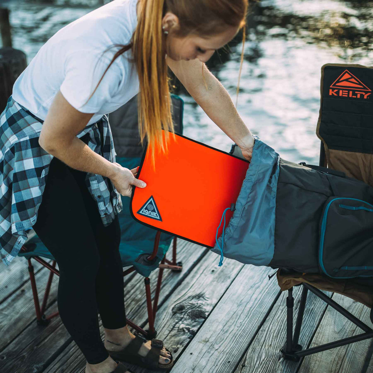 Ignik Backside heated seat pad on a camp chair
