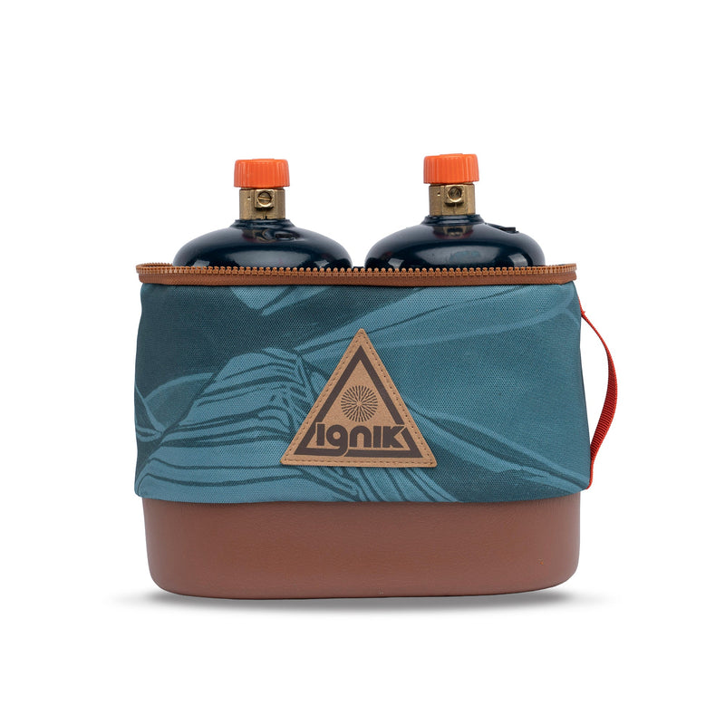 Ignik propane bottle case holding two TapRack bottles