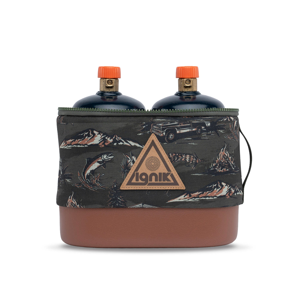 Ignik propane bottle case holding two TapRack bottles